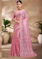 Jimmy Choo Silk Pink Wedding Wear Embroidery Work Saree